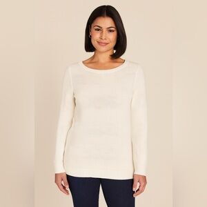 Talbots Striped 100% Linen Sheer Panel Crewneck Summer Sweater White sz Large